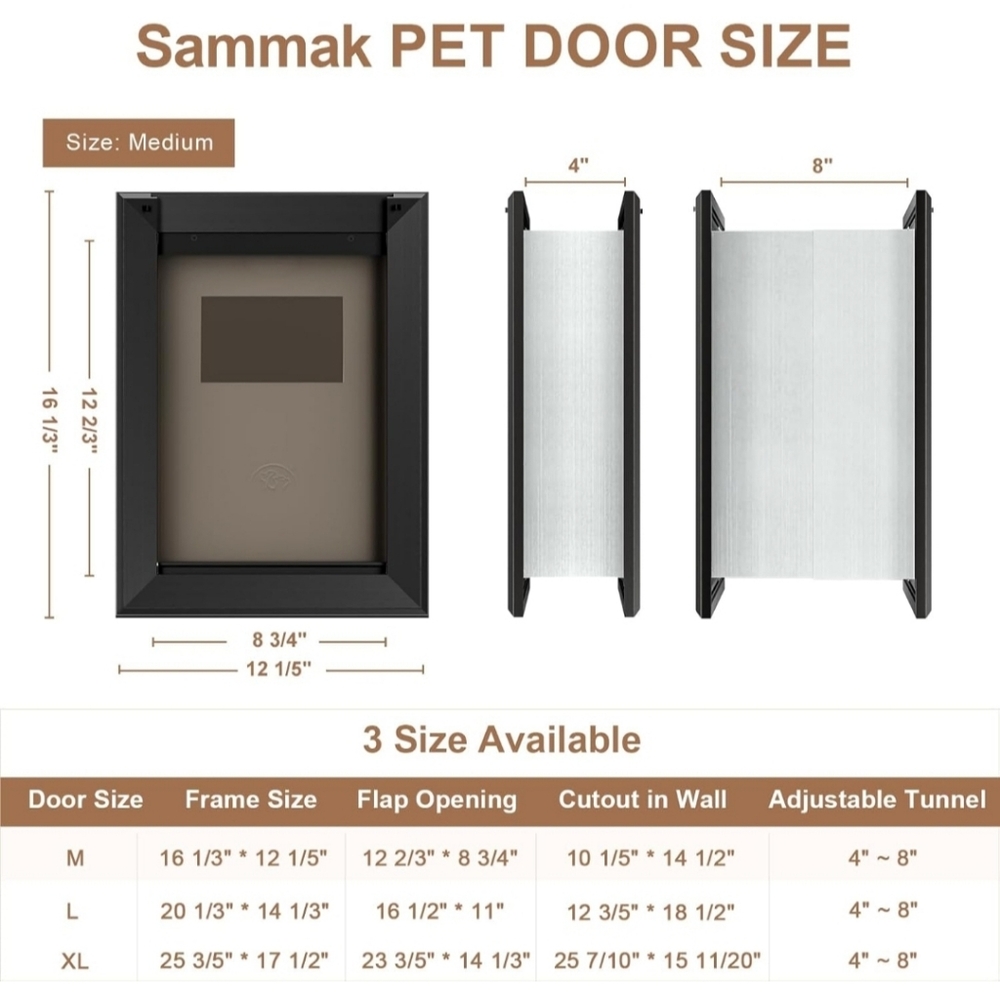 HEAVY DUTY DOG DOOR w/ALUMINUM FRAME w/2 MAGNETIC FLAPS & 2 SLIDING LOCK PANELS - Picture 2 of 8